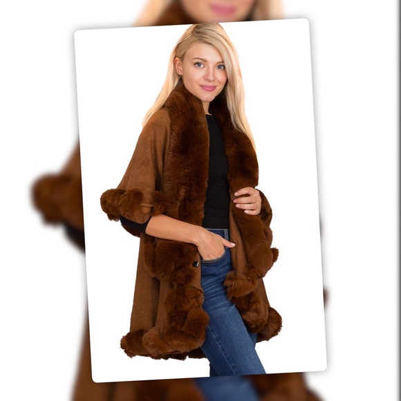 NEW COLOR! Luxurious WINTER Brown Plush Faux Fur Double Layer Cape - Picture 3 of 8